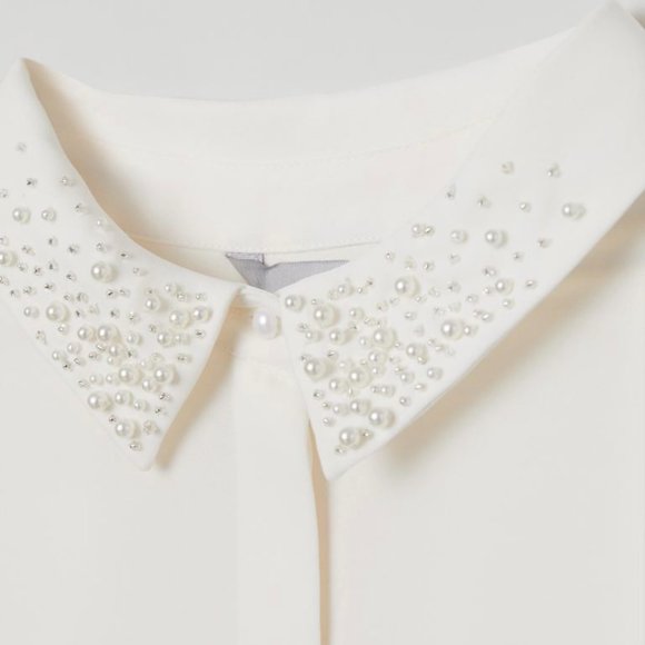 H&M - (NWT) Blouse with Beading, Natural White - Picture 2 of 5